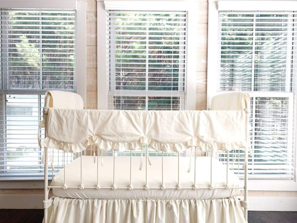 Ivory Scalloped Crib Rail Cover Set (3-Piece) handmade heirloom nursery - High Cotton Textile