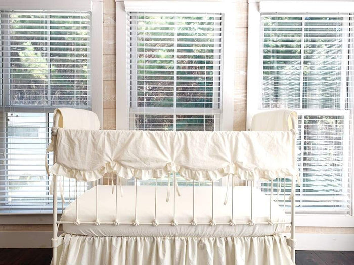 Ivory Scalloped Crib Rail Cover Set (3-Piece) handmade heirloom nursery - High Cotton Textile