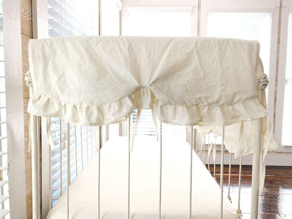Ivory Scalloped Crib Rail Cover Set (3-Piece) handmade heirloom nursery - High Cotton Textile