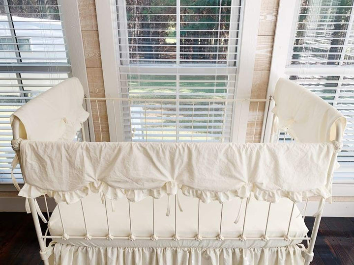 Ivory Scalloped Crib Rail Cover Set (3-Piece) handmade heirloom nursery - High Cotton Textile