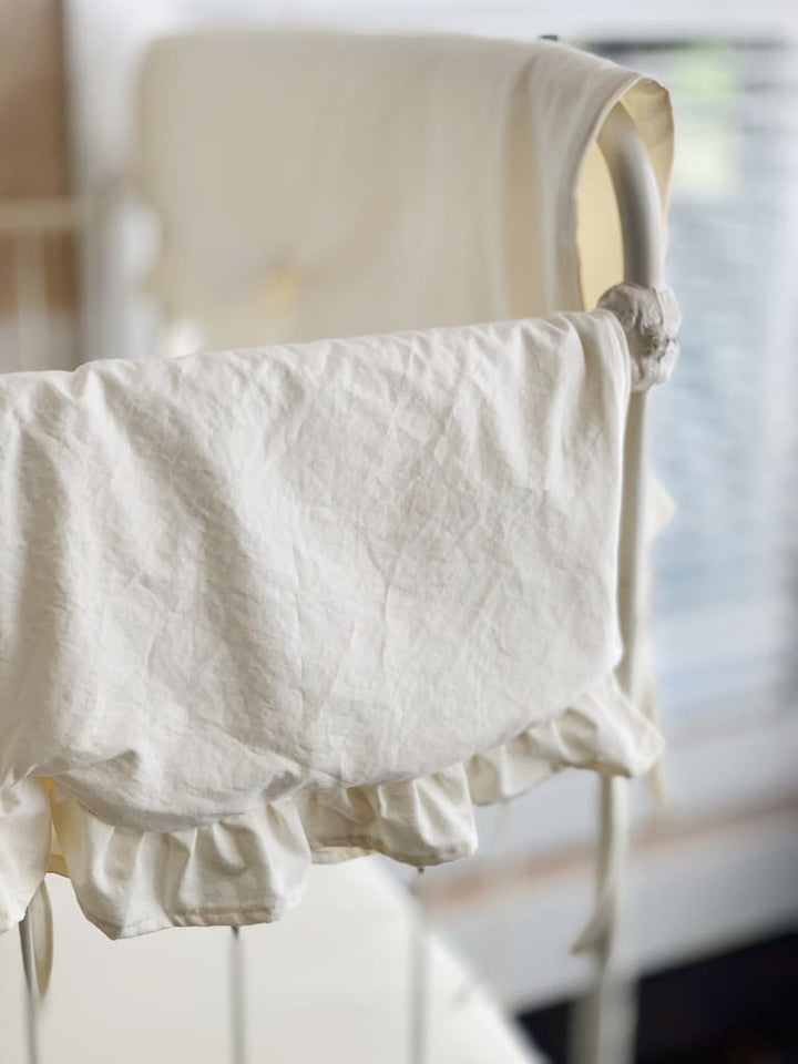 Ivory Scalloped Crib Rail Cover Set (3-Piece) handmade heirloom nursery - High Cotton Textile