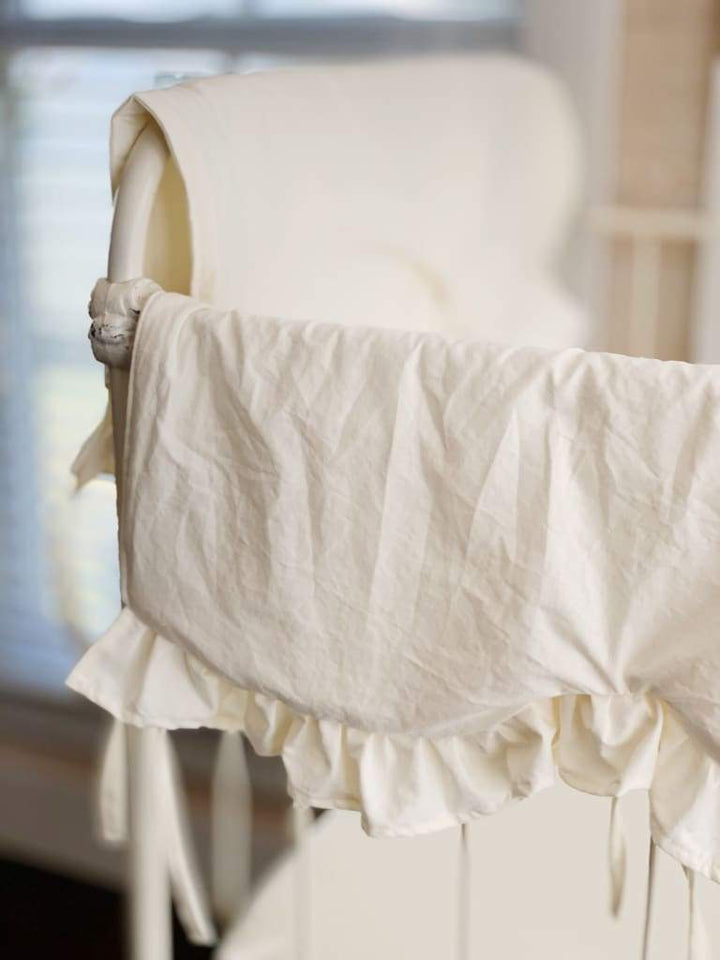 Ivory Scalloped Crib Rail Cover Set with Farmhouse Skirt and Crib Sheet handmade heirloom nursery - High Cotton Textile