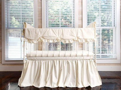 Ivory Scalloped Crib Rail Cover Set with Farmhouse Skirt and Crib Sheet handmade heirloom nursery - High Cotton Textile