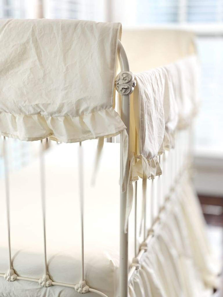 Ivory Scalloped Crib Rail Cover Set with Farmhouse Skirt and Crib Sheet handmade heirloom nursery - High Cotton Textile