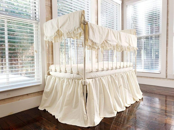 Ivory Scalloped Crib Rail Cover Set with Farmhouse Skirt and Crib Sheet handmade heirloom nursery - High Cotton Textile