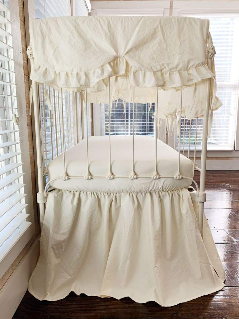 Ivory Scalloped Crib Rail Cover Set with Farmhouse Skirt and Crib Sheet handmade heirloom nursery - High Cotton Textile