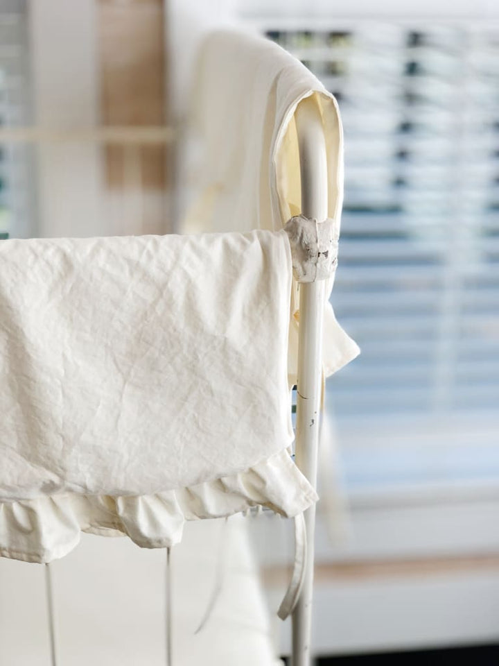 Ivory Scalloped Crib Rail Cover Set with Farmhouse Skirt and Crib Sheet handmade heirloom nursery - High Cotton Textile