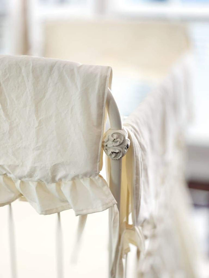 Ivory Scalloped Crib Rail Cover Set with Farmhouse Skirt and Crib Sheet handmade heirloom nursery - High Cotton Textile