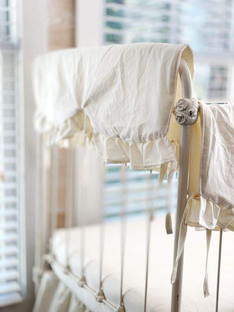 Ivory Scalloped Crib Rail Cover (Short Side) handmade heirloom nursery - High Cotton Textile