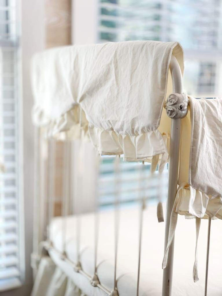 Ivory Scalloped Crib Rail Cover (Short Side) handmade heirloom nursery - High Cotton Textile