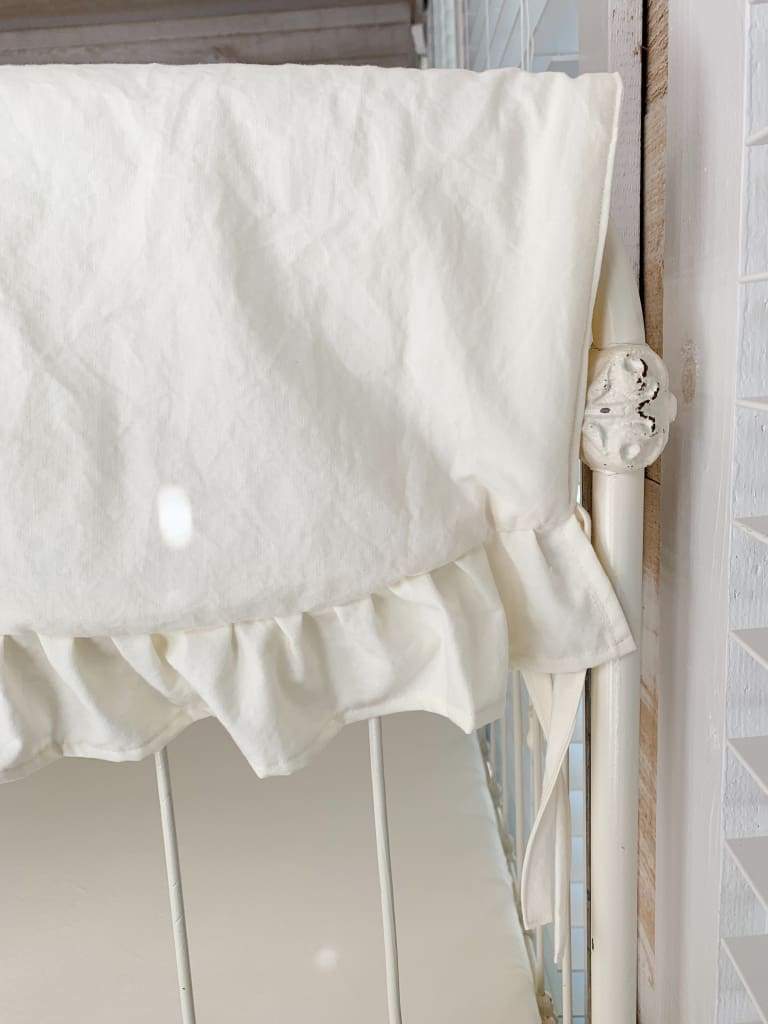 Ivory Scalloped Crib Rail Cover (Short Side) handmade heirloom nursery - High Cotton Textile