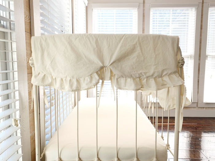 Ivory Scalloped Crib Rail Cover (Short Side) handmade heirloom nursery - High Cotton Textile