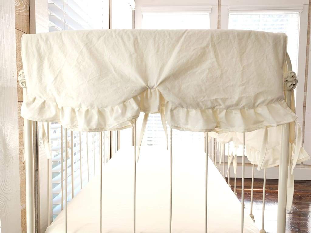 Ivory Scalloped Crib Rail Cover (Short Side) handmade heirloom nursery - High Cotton Textile
