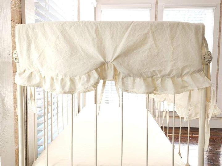 Ivory Scalloped Crib Rail Cover (Short Side) handmade heirloom nursery - High Cotton Textile