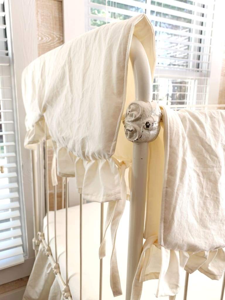 Ivory Scalloped Crib Rail Cover (Short Side) handmade heirloom nursery - High Cotton Textile