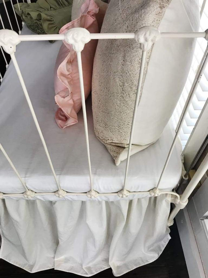 Ivory with Pink and Sage Simple Crib Bedding Set for Girls handmade heirloom nursery - High Cotton Textile