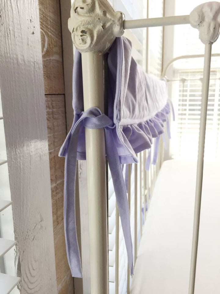 Lavender Ruffled Crib Rail Cover | Personalized Baby Girl Crib Rail Guard handmade heirloom nursery - High Cotton Textile