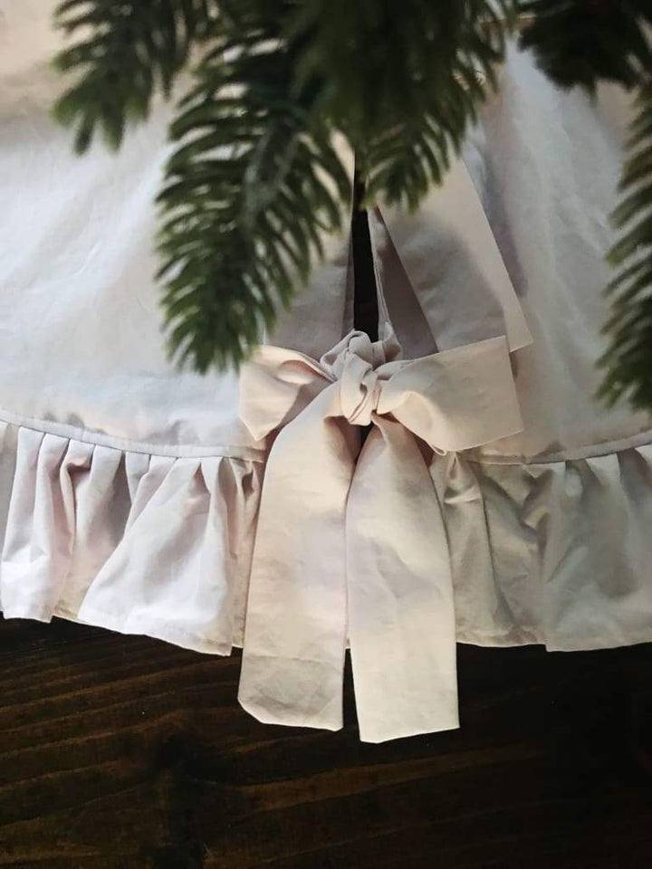 Light Pink Ruffle Christmas Tree Skirt handmade heirloom nursery - High Cotton Textile