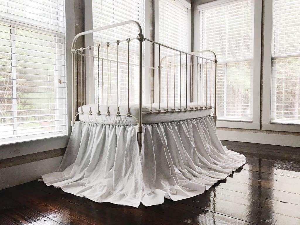 Long White Ruffle Baby Crib Skirt handmade heirloom nursery - High Cotton Textile