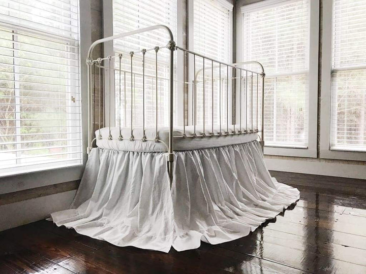 Long White Ruffle Baby Crib Skirt handmade heirloom nursery - High Cotton Textile