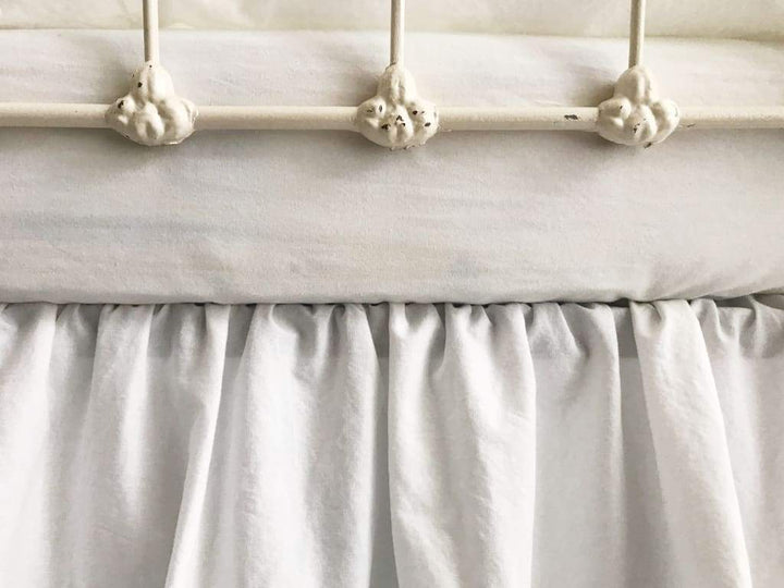 Long White Ruffle Baby Crib Skirt handmade heirloom nursery - High Cotton Textile