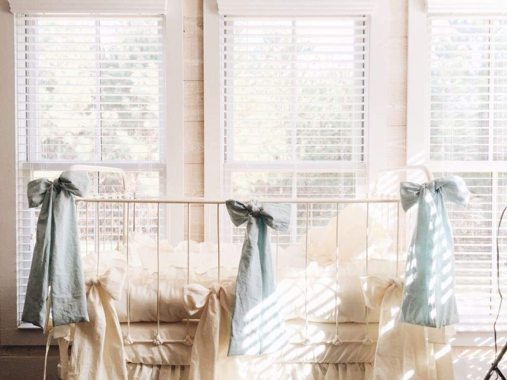 Mist Large Crib Bow handmade heirloom nursery - High Cotton Textile