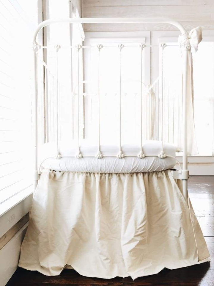 Natural Farmhouse Crib Skirt and Large Crib Bows Set handmade heirloom nursery - High Cotton Textile
