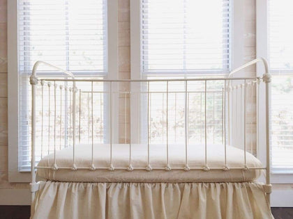 Natural fitted crib sheet in washed cotton, 28 by 52 inches