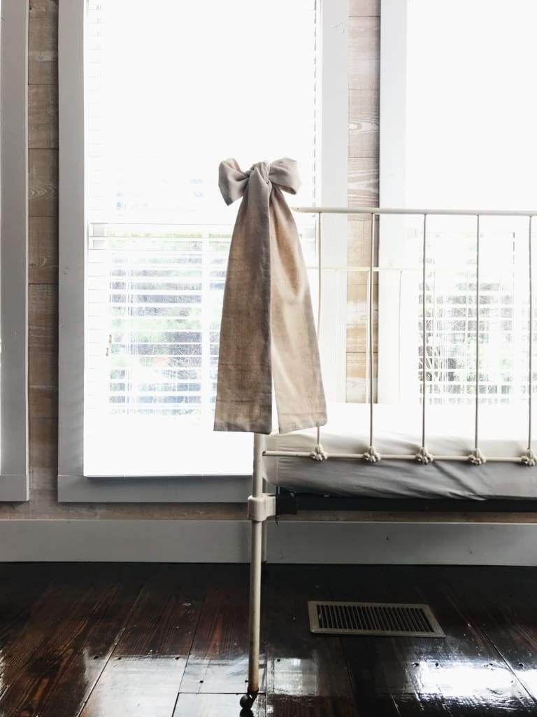 Natural Osnaburg Large Crib Bow handmade heirloom nursery - High Cotton Textile