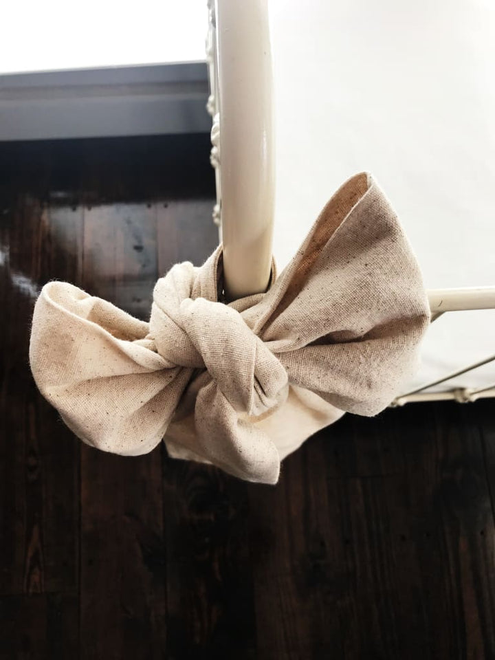 Natural Osnaburg Large Crib Bow handmade heirloom nursery - High Cotton Textile