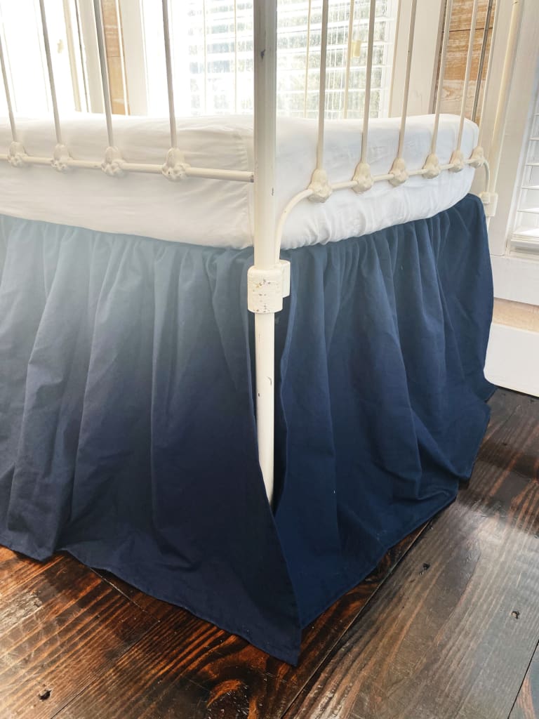 Navy Blue Farmhouse Crib Skirt handmade heirloom nursery - High Cotton Textile