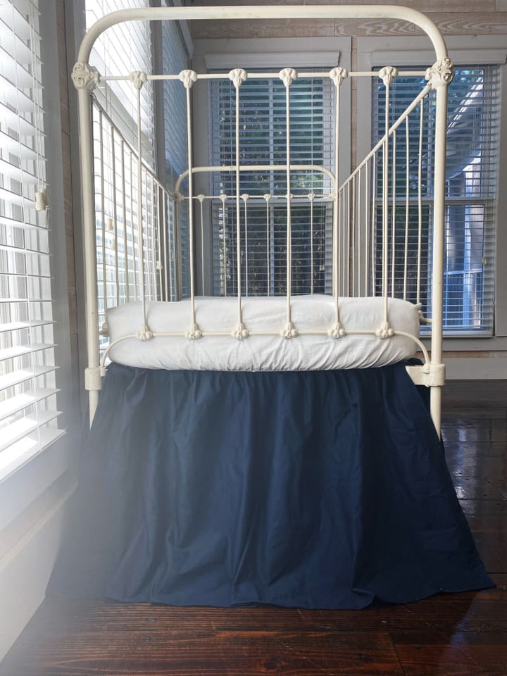 Navy Blue Farmhouse Crib Skirt handmade heirloom nursery - High Cotton Textile