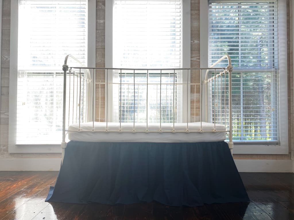 Navy Blue Farmhouse Crib Skirt handmade heirloom nursery - High Cotton Textile