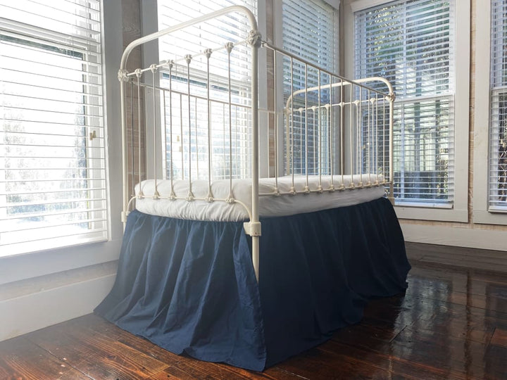 Navy Blue Farmhouse Crib Skirt handmade heirloom nursery - High Cotton Textile