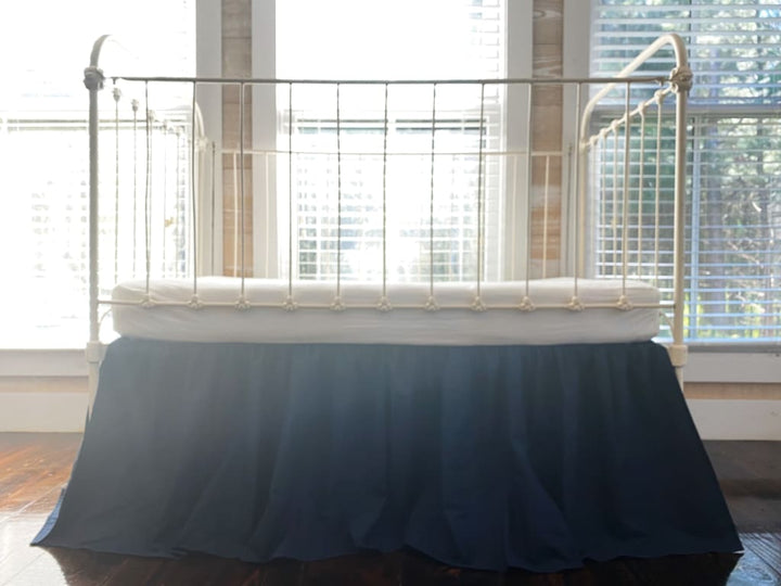 Navy Blue Farmhouse Crib Skirt handmade heirloom nursery - High Cotton Textile