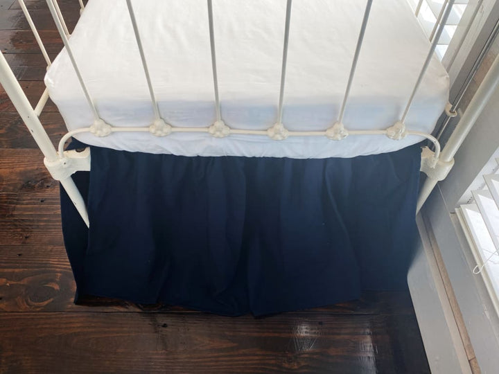 Navy Blue Farmhouse Crib Skirt handmade heirloom nursery - High Cotton Textile