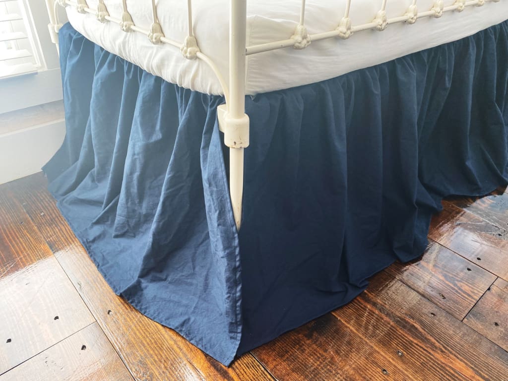 Navy Blue Farmhouse Crib Skirt handmade heirloom nursery - High Cotton Textile