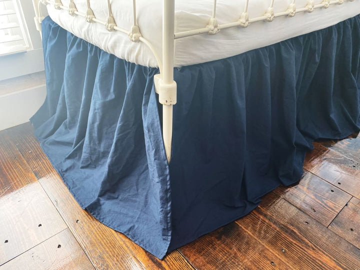 Navy Blue Farmhouse Crib Skirt handmade heirloom nursery - High Cotton Textile