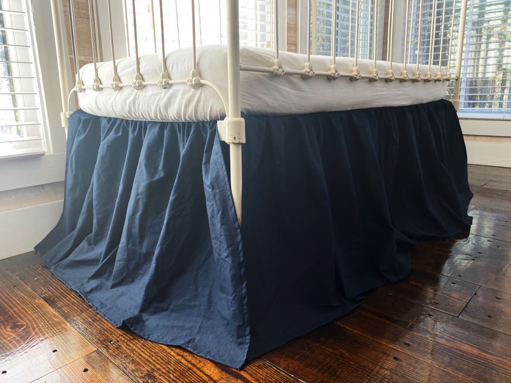 Navy Blue Farmhouse Crib Skirt handmade heirloom nursery - High Cotton Textile
