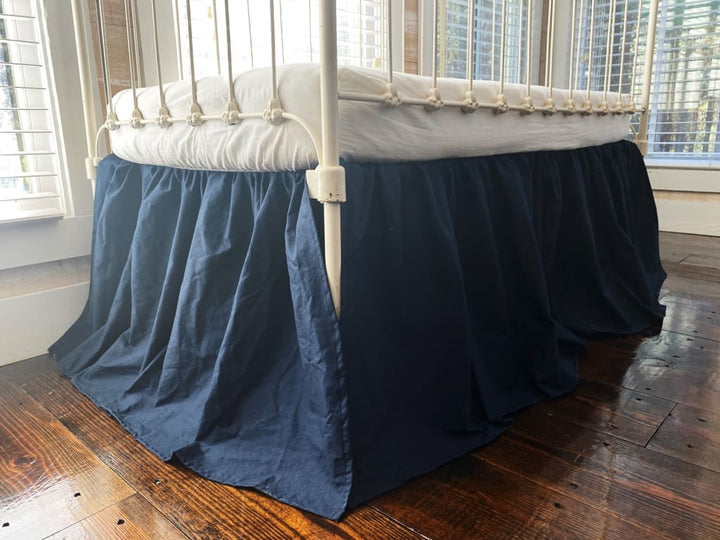 Navy Blue Farmhouse Crib Skirt handmade heirloom nursery - High Cotton Textile