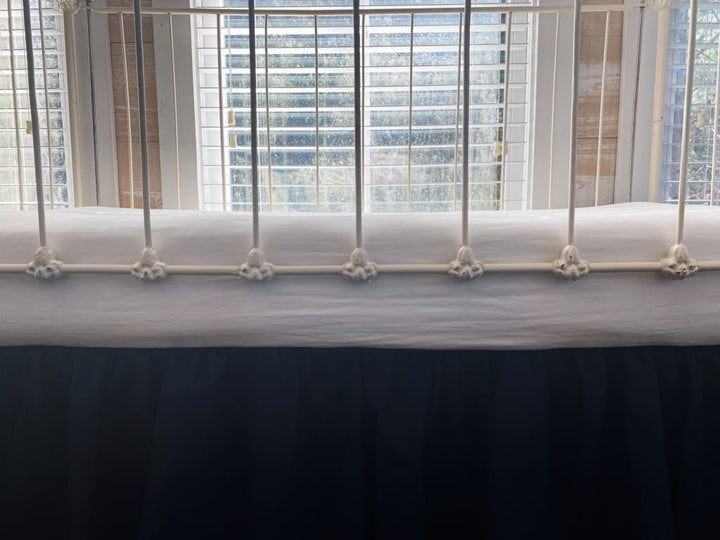 Navy Blue Farmhouse Crib Skirt handmade heirloom nursery - High Cotton Textile