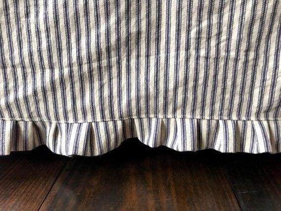 Navy Stripe Ticking | Farmhouse Ruffled Ottoman Slipcover
