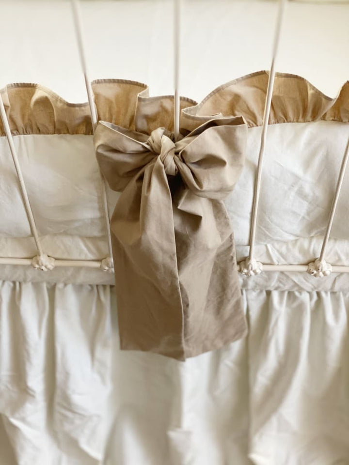 Oatmeal Large Crib Bow handmade heirloom nursery - High Cotton Textile