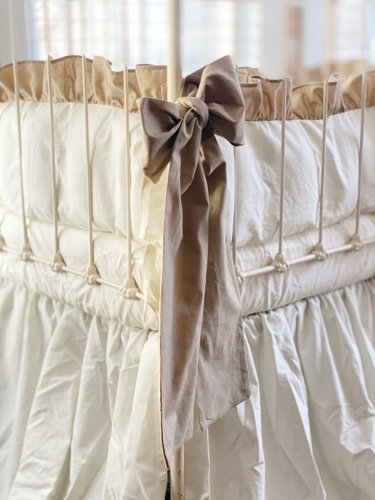 Oatmeal Large Crib Bow handmade heirloom nursery - High Cotton Textile