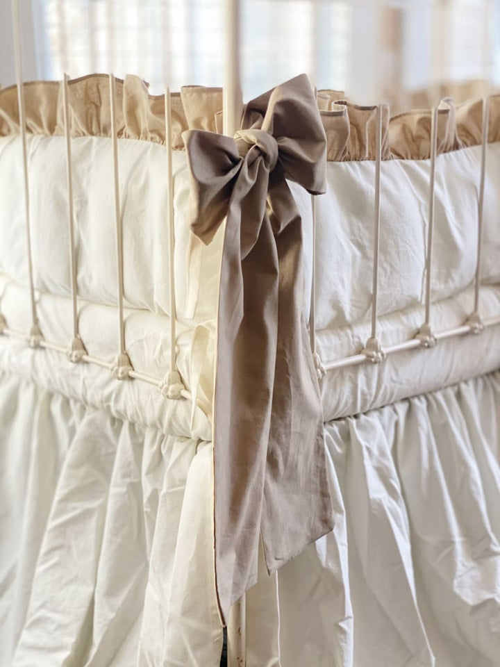 Oatmeal Large Crib Bow handmade heirloom nursery - High Cotton Textile