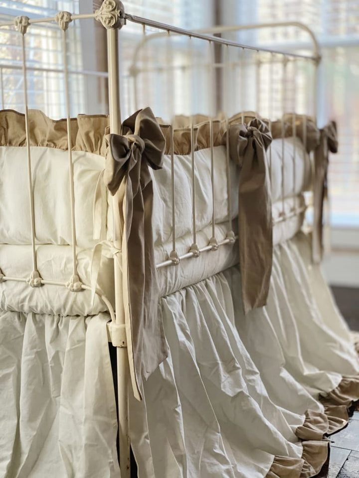 Oatmeal Large Crib Bow handmade heirloom nursery - High Cotton Textile