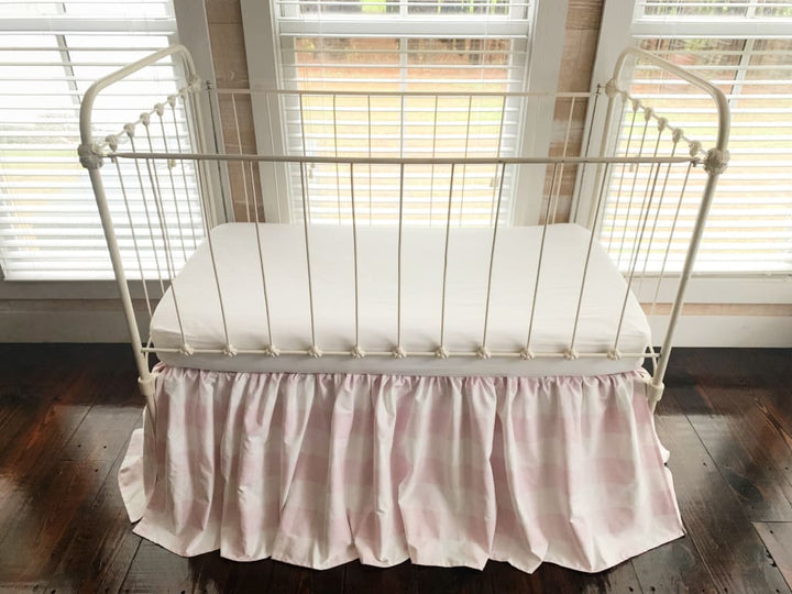 Pink Buffalo Check Farmhouse Crib Skirt handmade heirloom nursery - High Cotton Textile