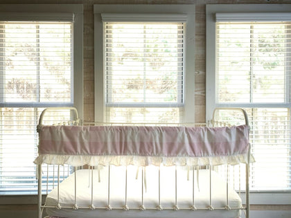 Pink Buffalo Check Ruffle Crib Rail Cover – Personalized Option Available handmade heirloom nursery - High Cotton Textile