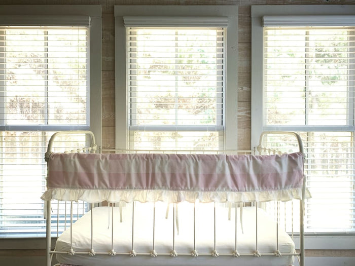 Pink Buffalo Check Ruffle Crib Rail Cover – Personalized Option Available handmade heirloom nursery - High Cotton Textile