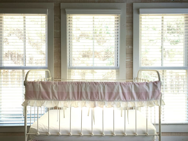 Pink Buffalo Check Ruffle Crib Rail Cover – Personalized Option Available handmade heirloom nursery - High Cotton Textile